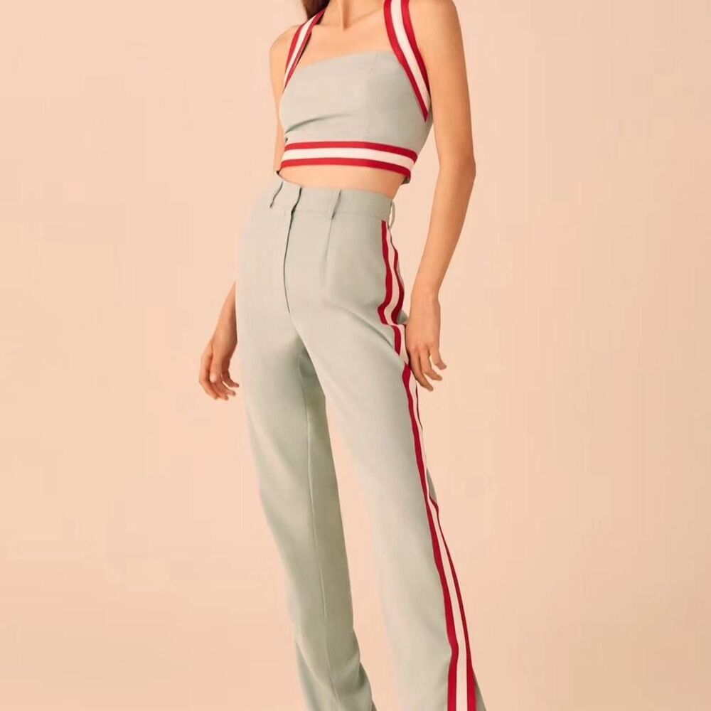 C/meo collective Green and red striped high-waisted flare pants - Picture 5 of 8